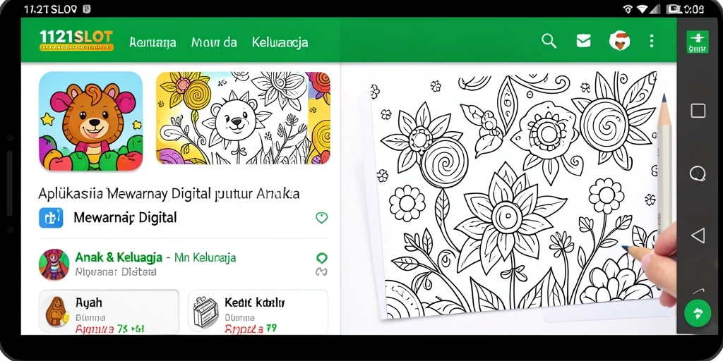 Tampilan antarmuka mewarnai interaktif dari aplikasi 1121SLOT.
