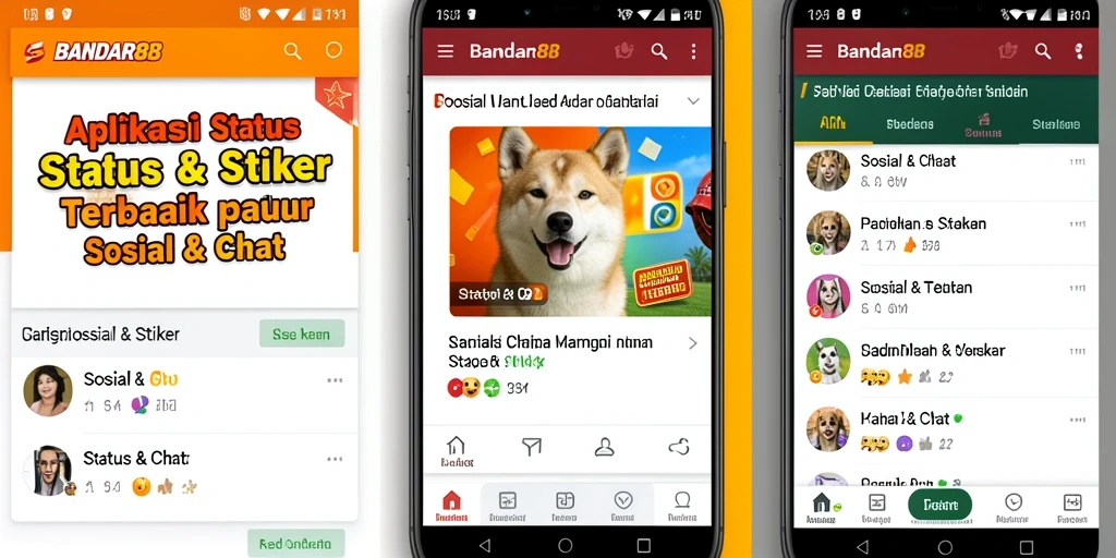 Antarmuka BANDAR88 yang menampilkan beragam stiker dan status kreatif.