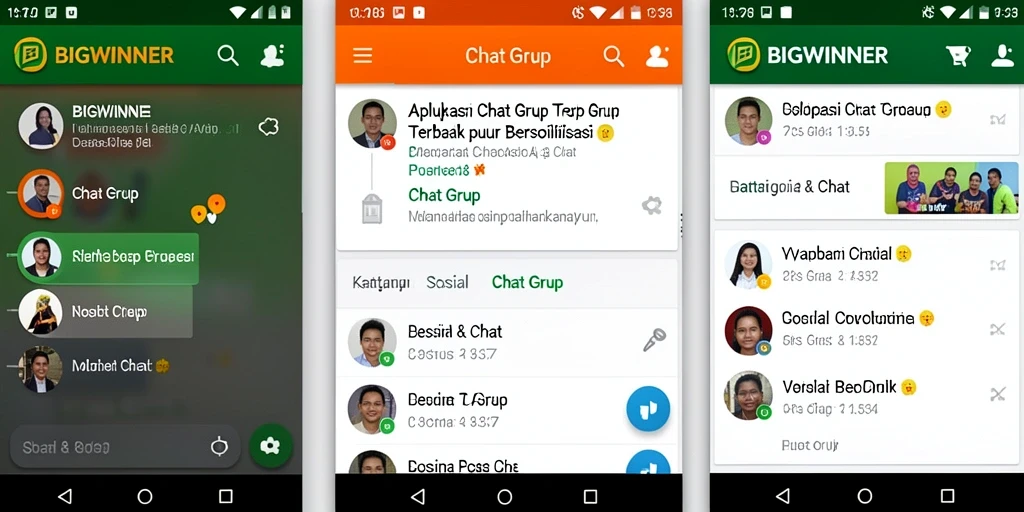 Tampilan antarmuka utama BIGWINNER dengan fitur lengkap untuk Chat Grup.