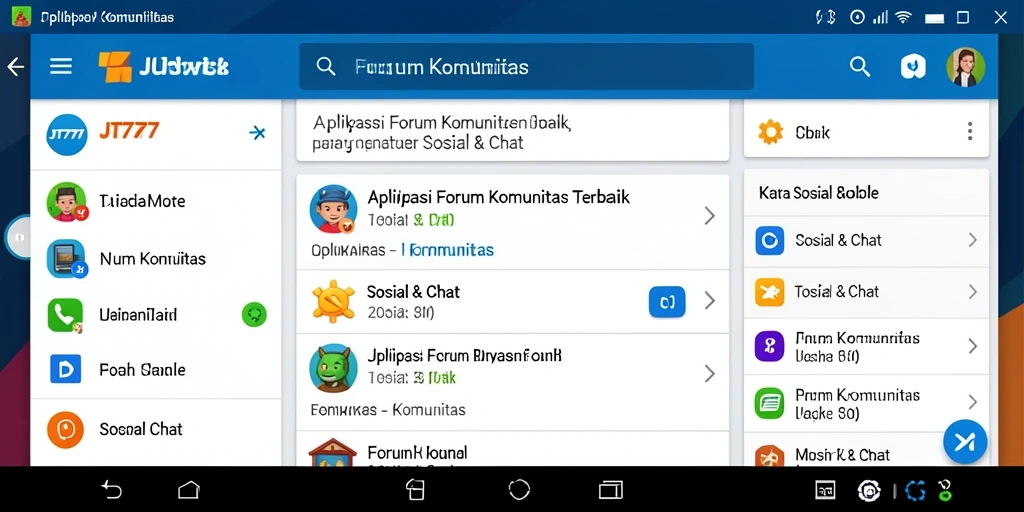 Screenshot antarmuka aplikasi JT777 menampilkan forum komunitas yang aktif.