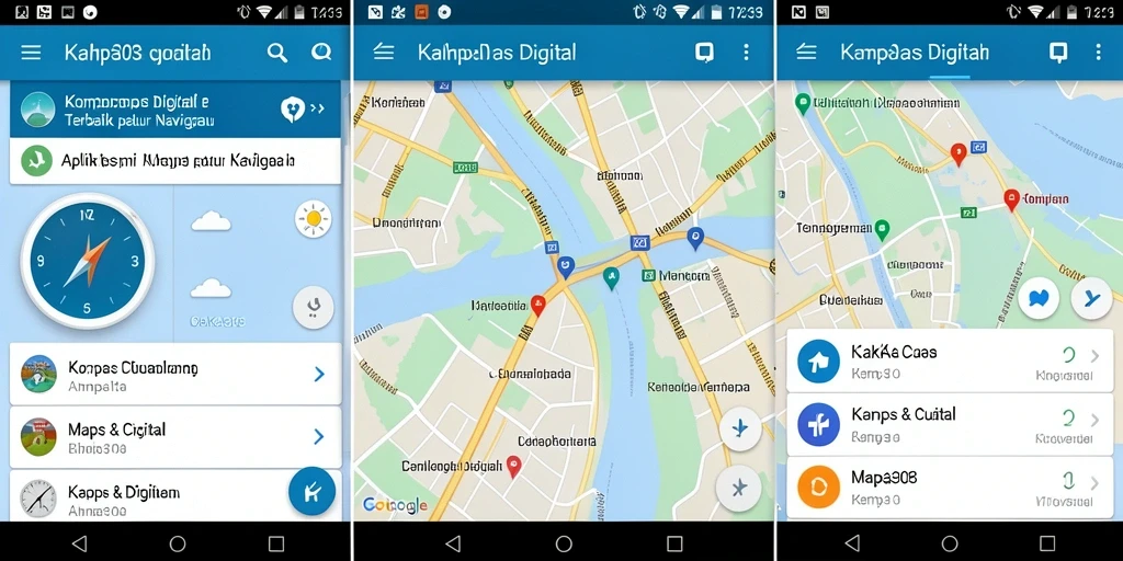 Antarmuka aplikasi KAKA303 dengan fitur kompas digital yang intuitif.