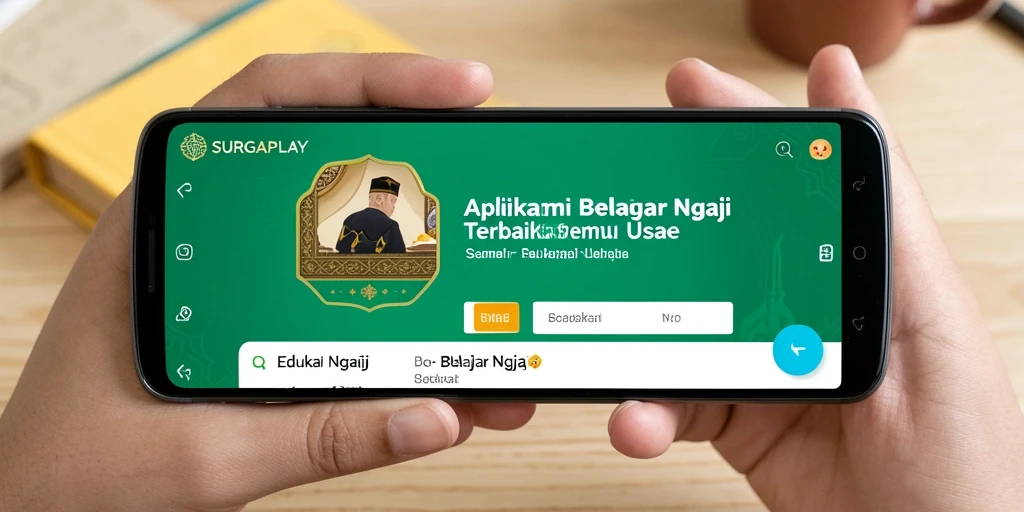 Tampilan antarmuka aplikasi SURGAPLAY untuk Belajar Ngaji yang menarik.