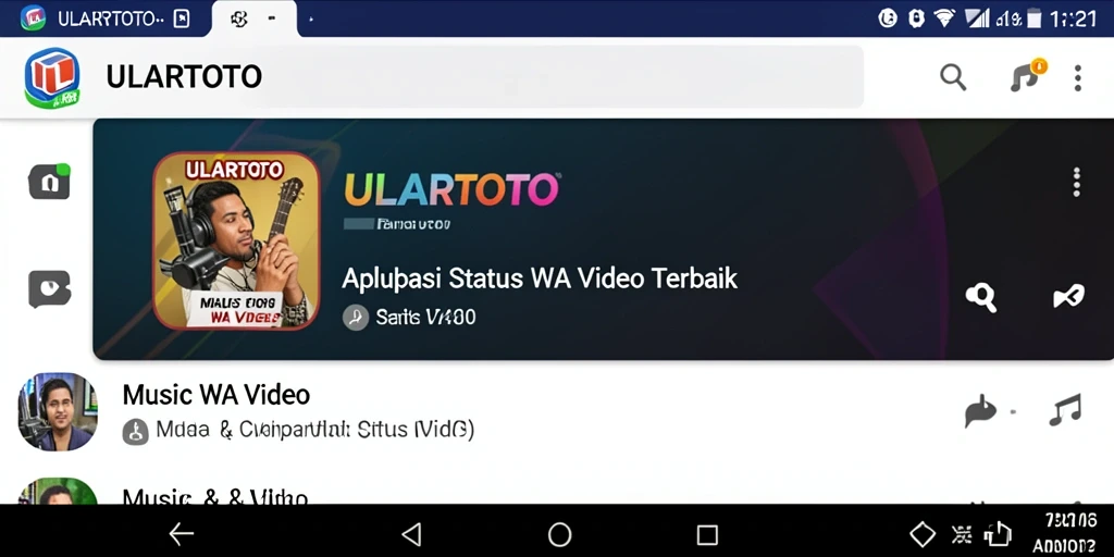 Antarmuka ULARTOTO menampilkan pilihan video dan musik untuk status WA.